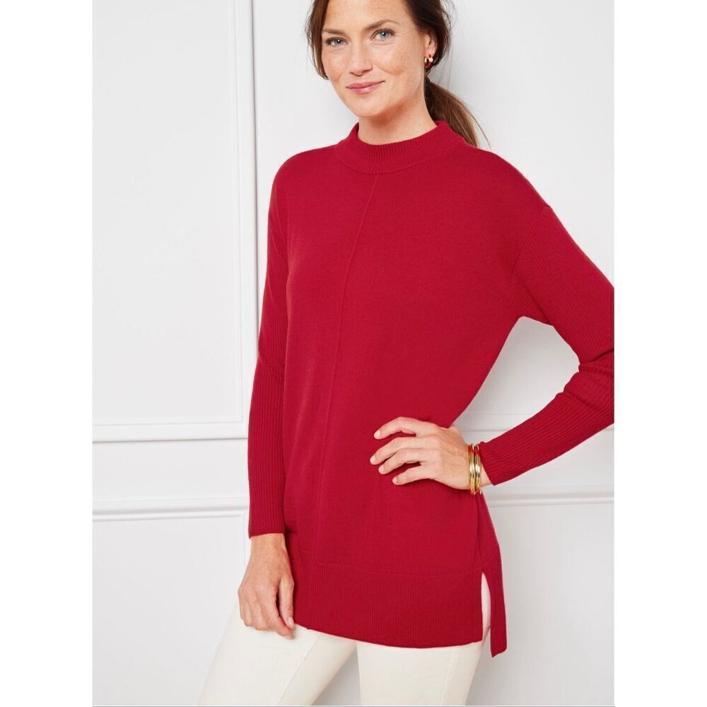 Talbots Womens Red 100% Pima Cotton Mock Neck Long Sleeve Sweater Size Small
